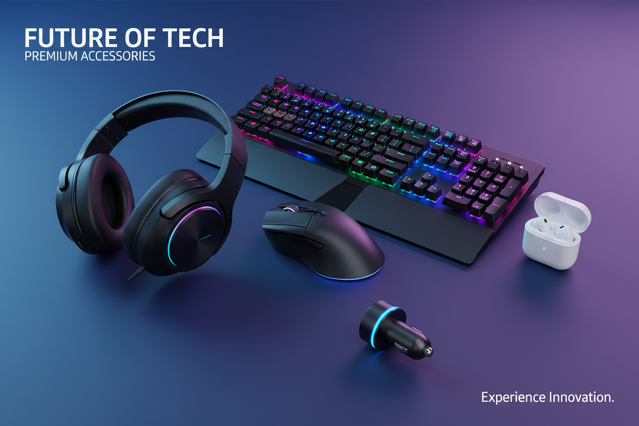 4k hd quality banner for mouse keyboard headphones earbuds car charger