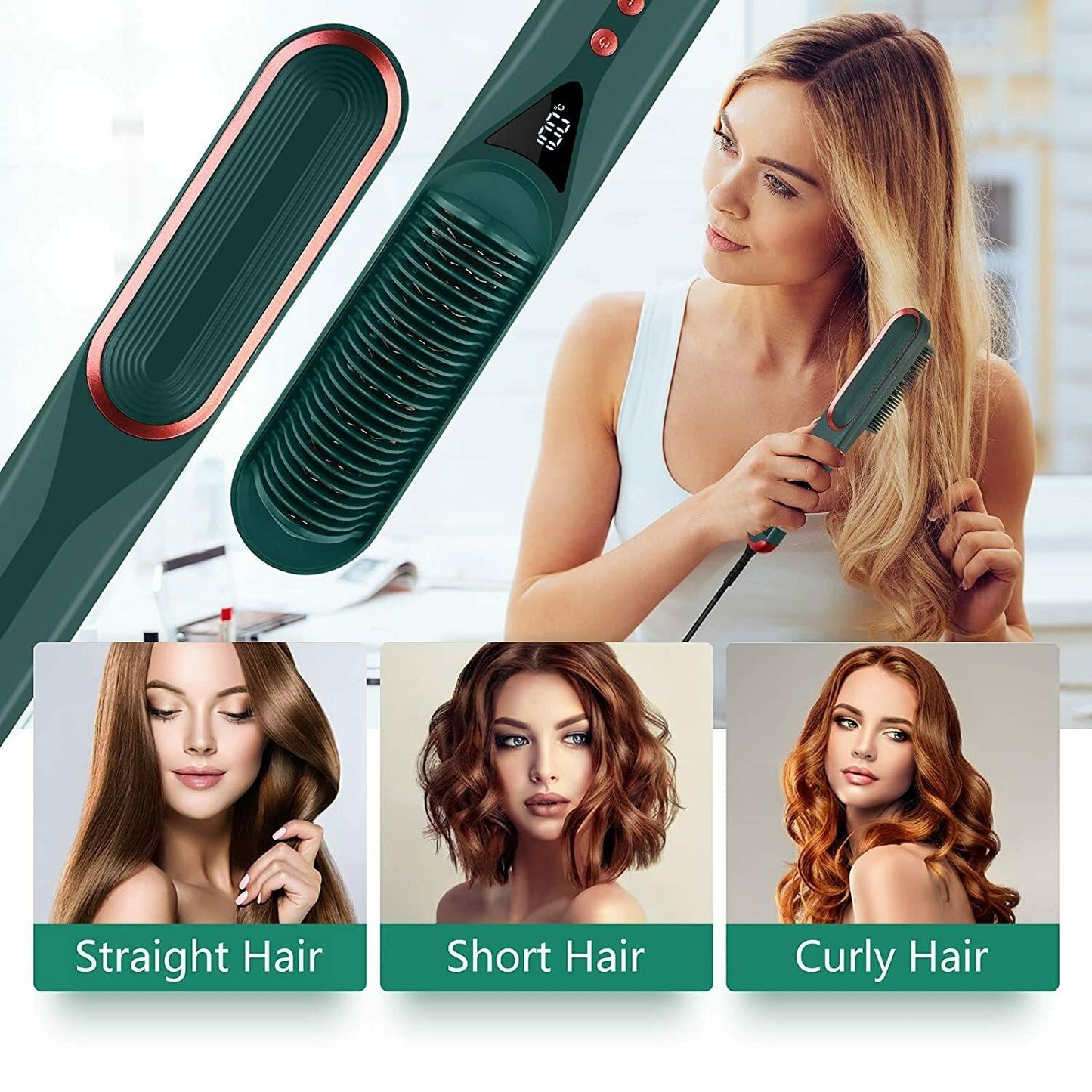 Hair Straightener Comb – Portable Ceramic Brush for Quick & Smooth Styling